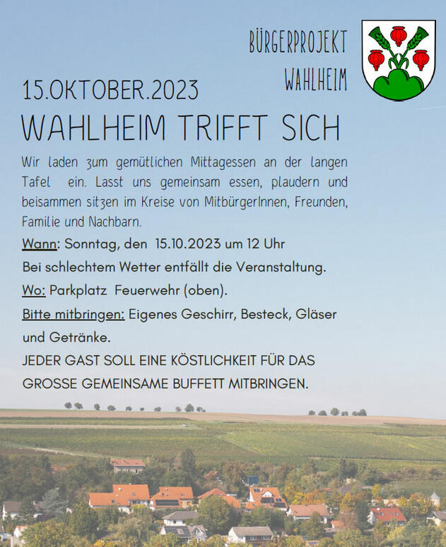 Bürgerprojekt Wahlheim: „Wahlheim trifft sich“ am 15.10.2023
